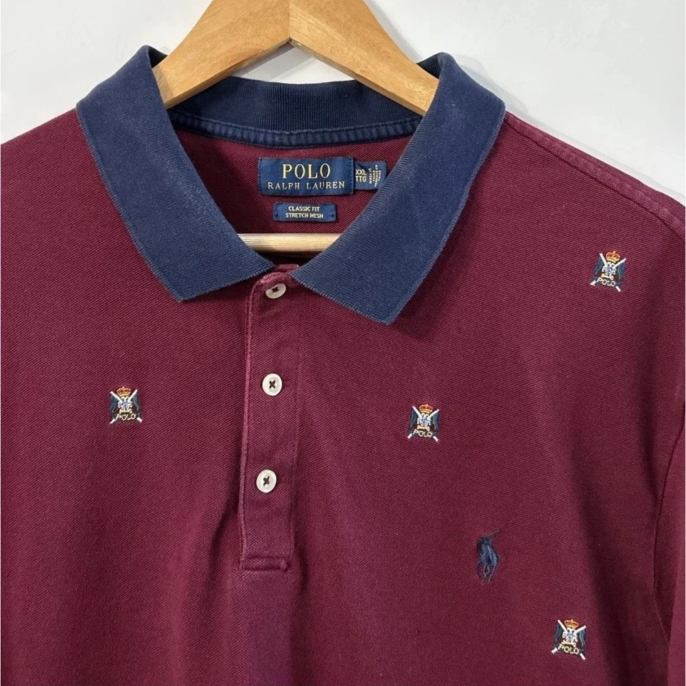 Polo Ralph Lauren Classic Fit Stretch Mesh Polo Shirt AOP Embroidered Crest XXL